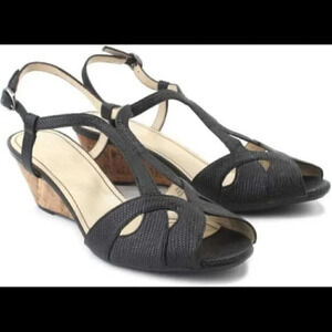 Naturalizer black snake hisa cork ankle wedges 6